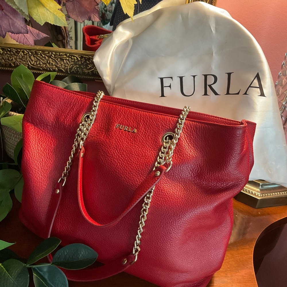 FURLA Red Leather Tote Bag. Excellent condition.